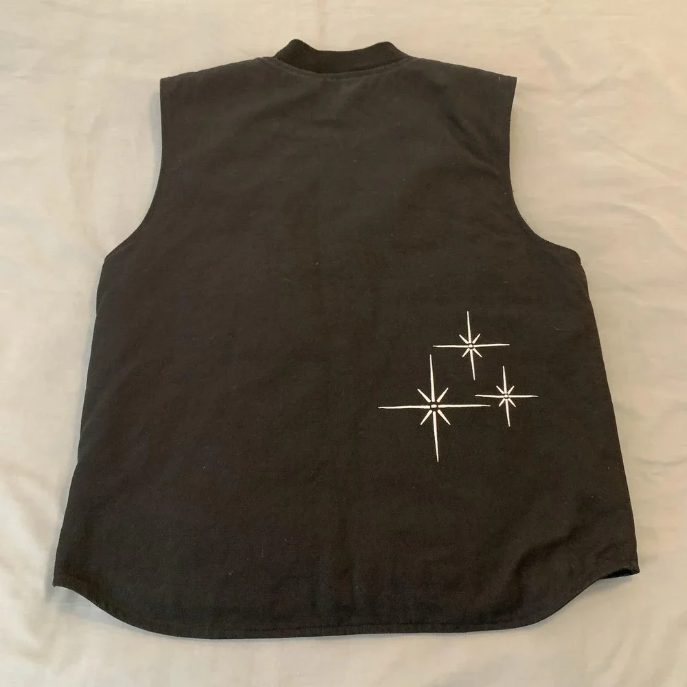 Amor Heart Vest Mens Large Black Canvas Quilted Full Zip Lined‎ Pockets Rodeo